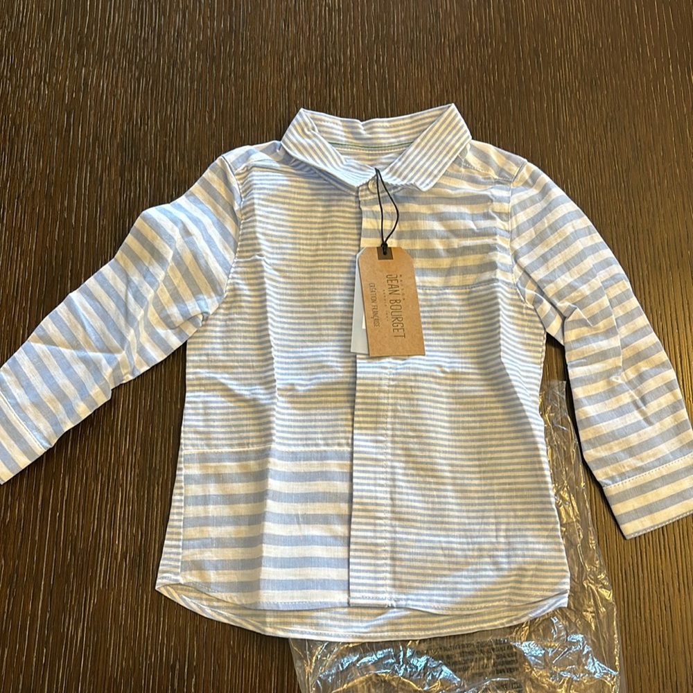 NWT blue stripe button down shirt by Jean Bourget, 18M